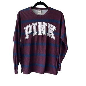 Pink by Victoria Secret long sleeved maroon&navy blue striped shirt sz XS